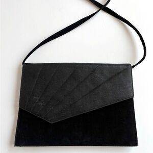 Vintage 1980s Cabrelli Made in Canada Black Faux Snakeskin Velvet‎ Evening Bag